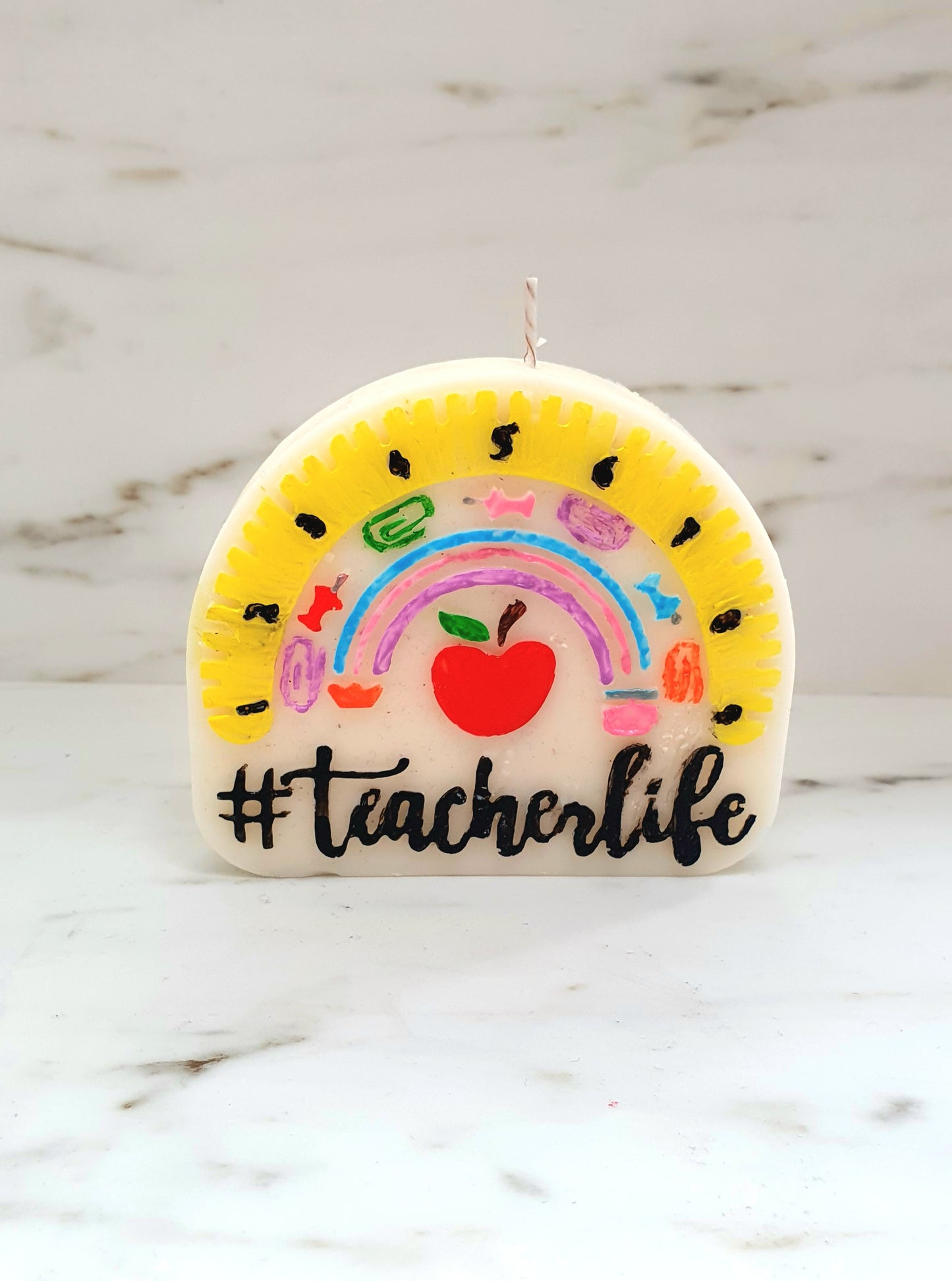 "Teacherlife" arched free standing gift candle