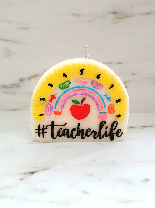 "Teacherlife" arched free standing gift candle